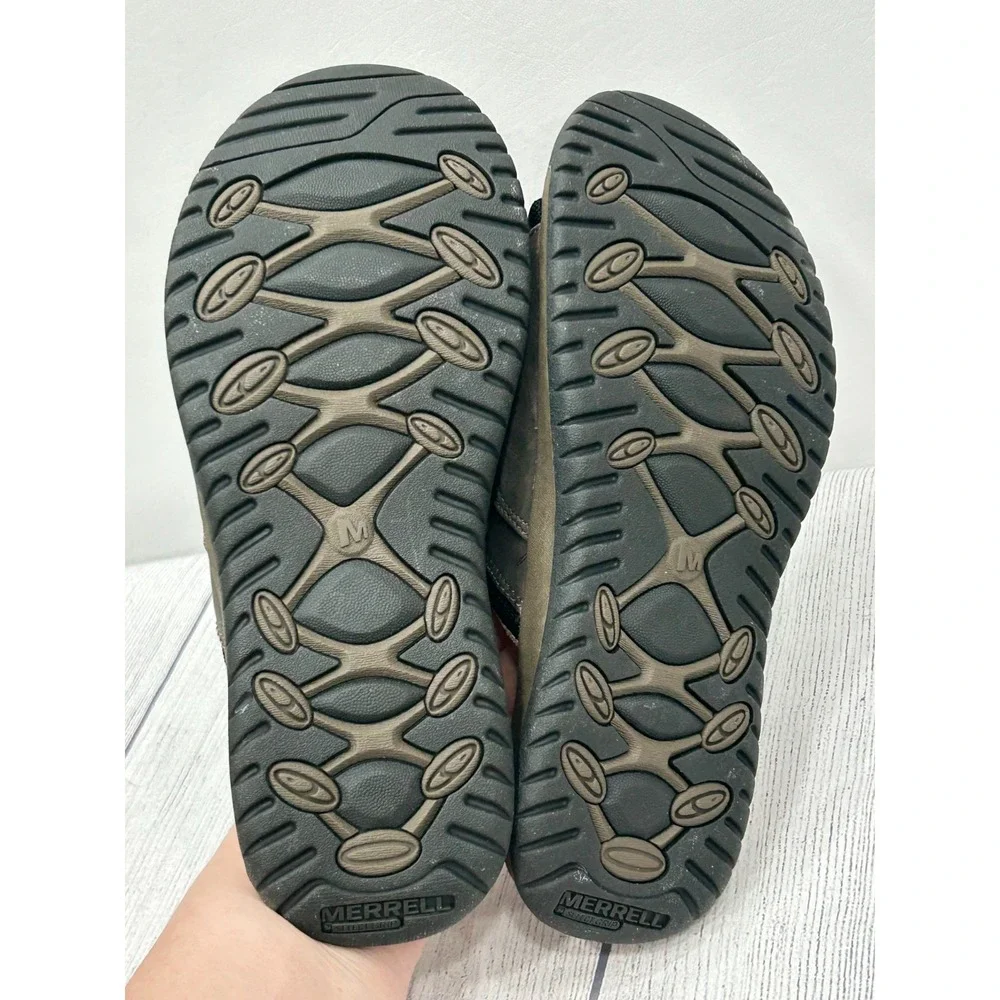 Merrell Boulder Slide Sandals Mens 8 Brown Leather Slip On Comfort Outdoor
